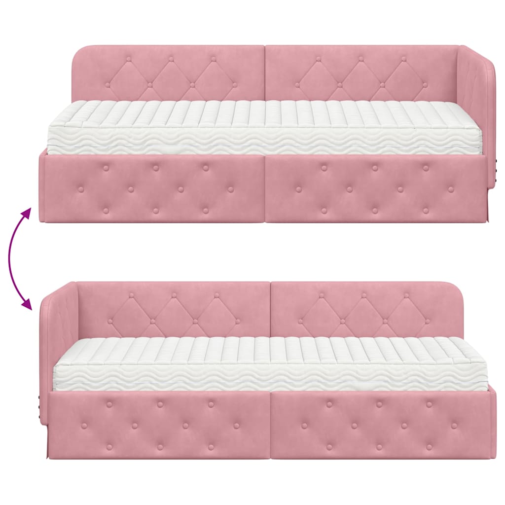 Estructura de cama en esquina Rosa 80 x 200 cm Terciopelo