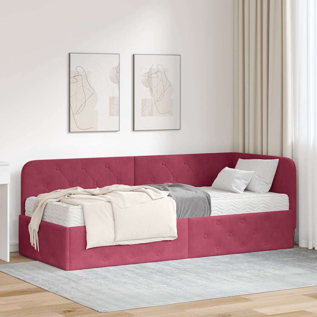 Estrutura de cama de canto Vermelho-vinho 80 cm x 200 cm tecido