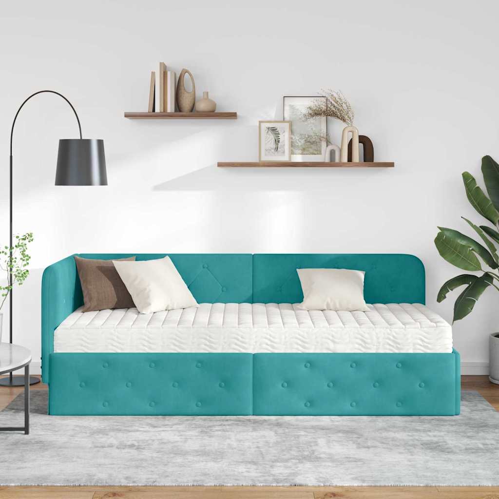 Estructura de cama en esquina Tuquesa 80 x 200 cm Terciopelo