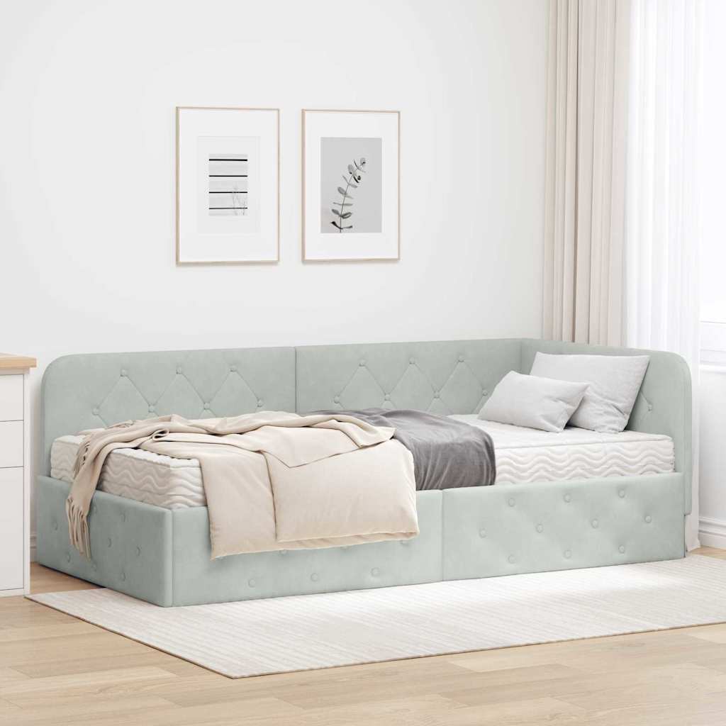 Estrutura de Cama de Canto Cinzento-Claro 80 cm x 200 cm Tecido