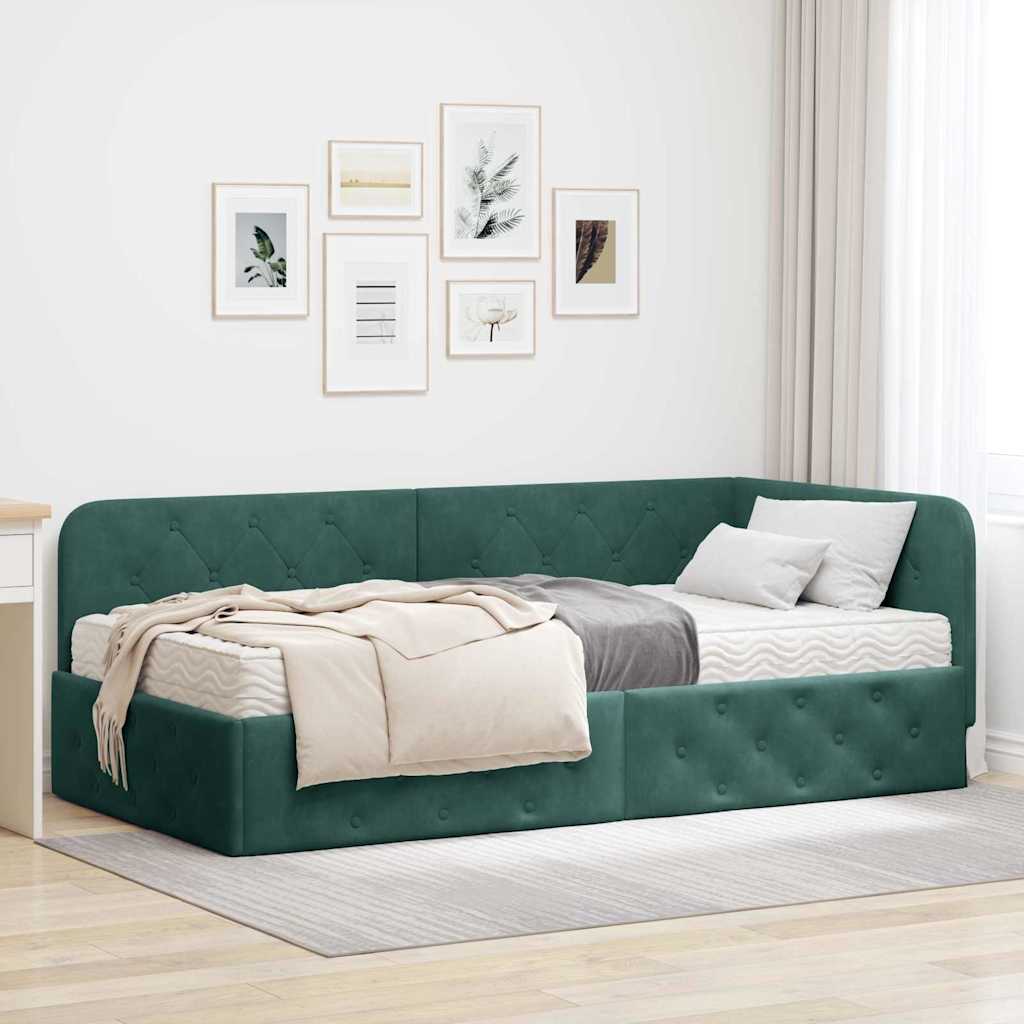Estrutura de cama de canto Verde escuro 90 cm x 200 cm tecido