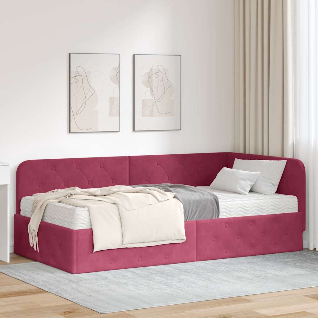 Estrutura de cama de canto vinho 90 cm x 200 cm tecido