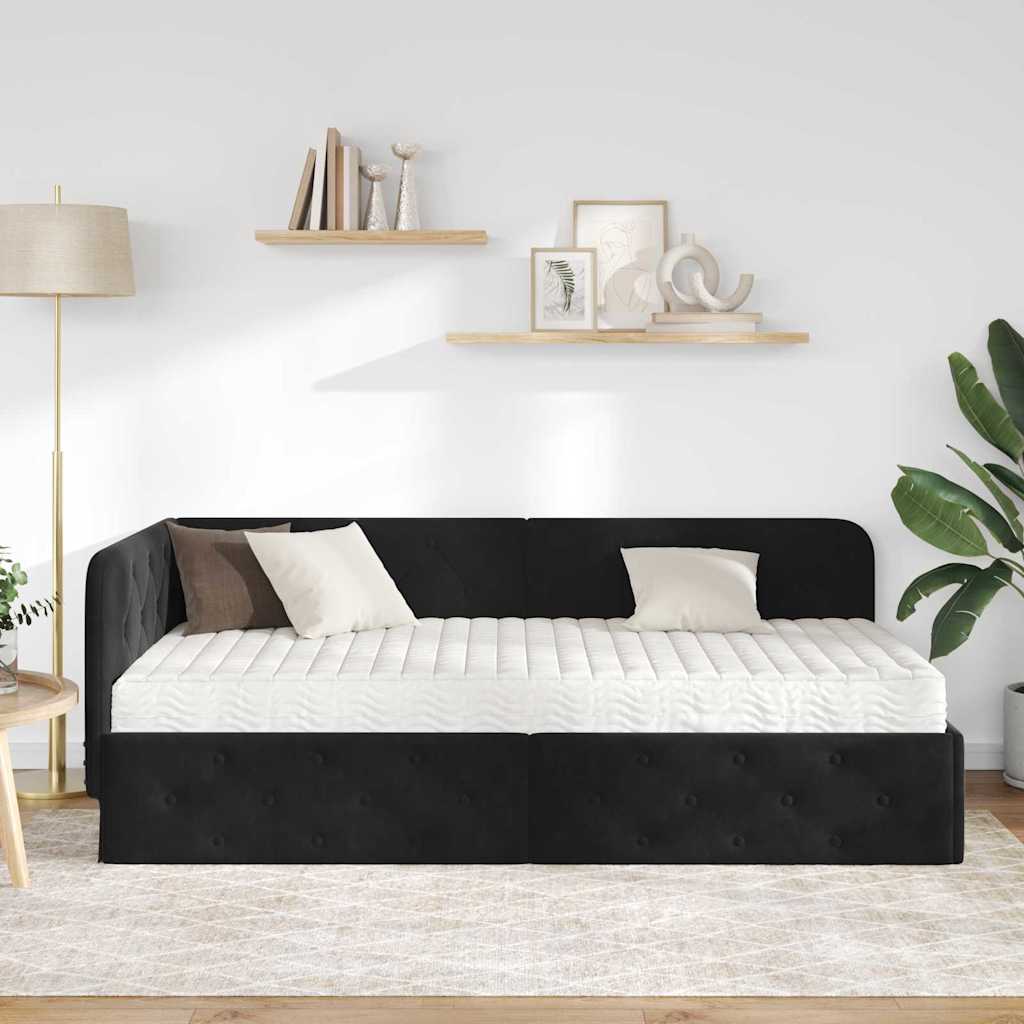 Estructura de cama en esquina Negro 90 x 190 cm Terciopelo