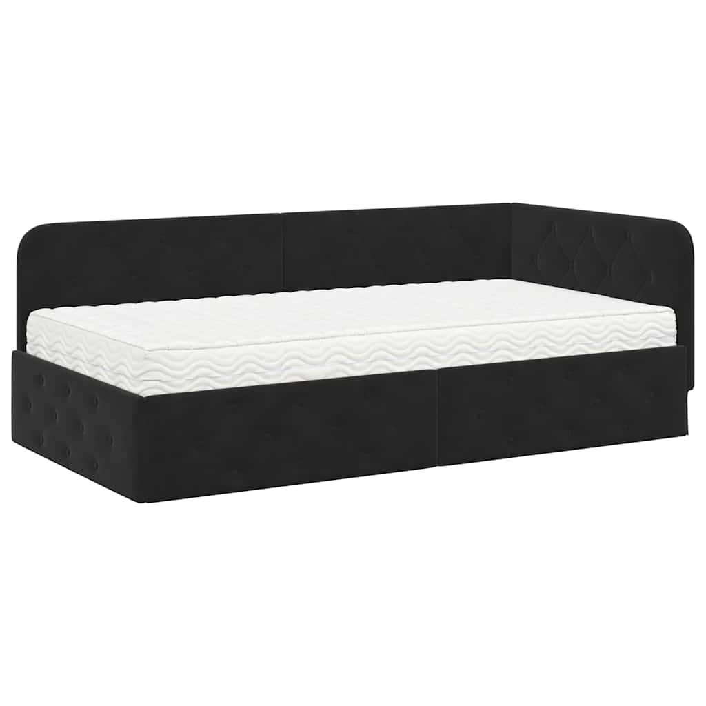Estructura de cama en esquina Negro 90 x 190 cm Terciopelo