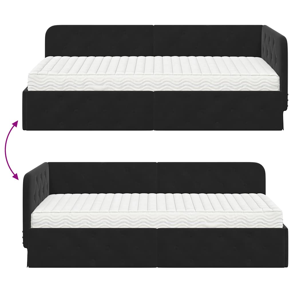 Estructura de cama en esquina Negro 90 x 190 cm Terciopelo