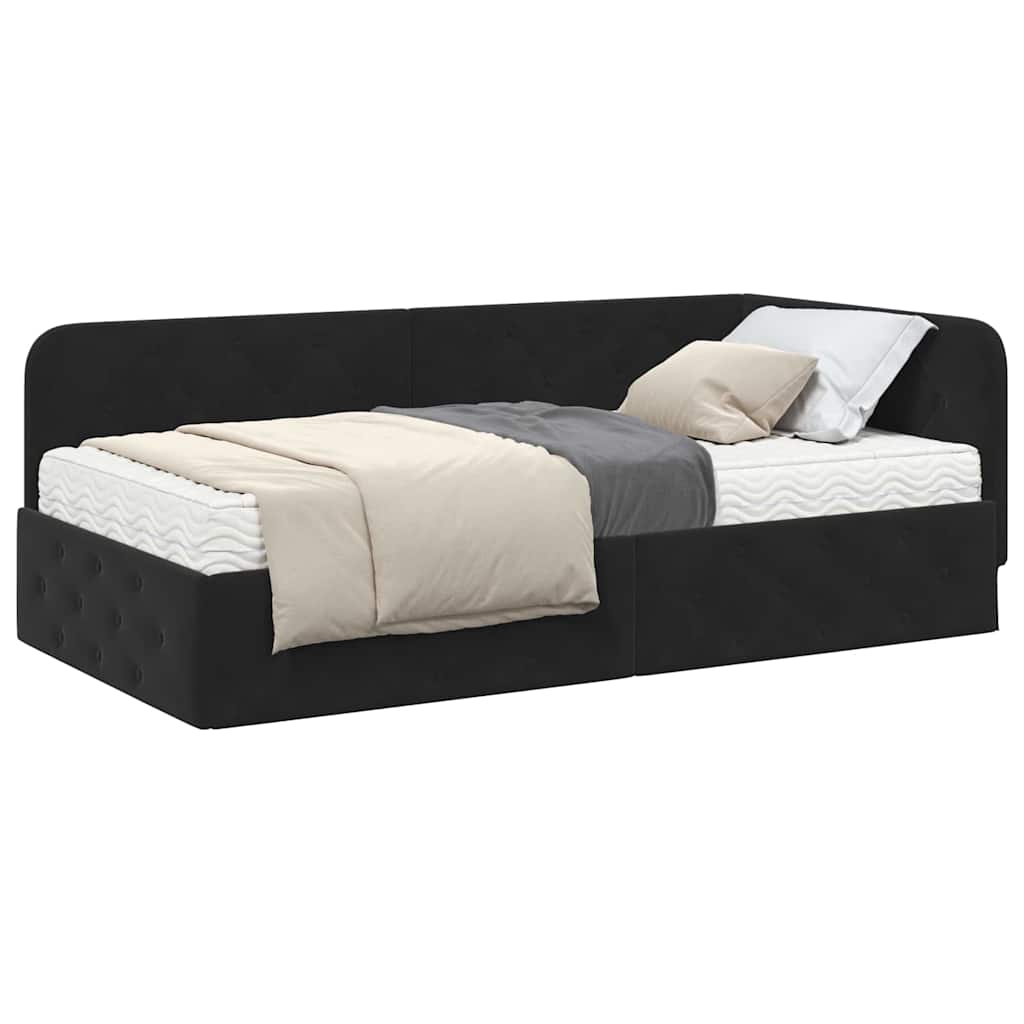 Estructura de cama en esquina Negro 90 x 190 cm Terciopelo