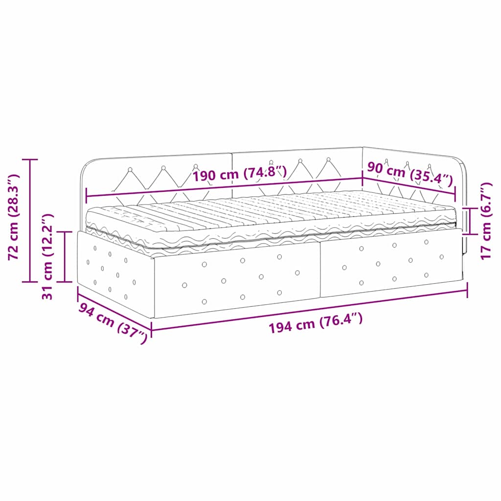 Estructura de cama en esquina Tuquesa 90 x 190 cm Terciopelo