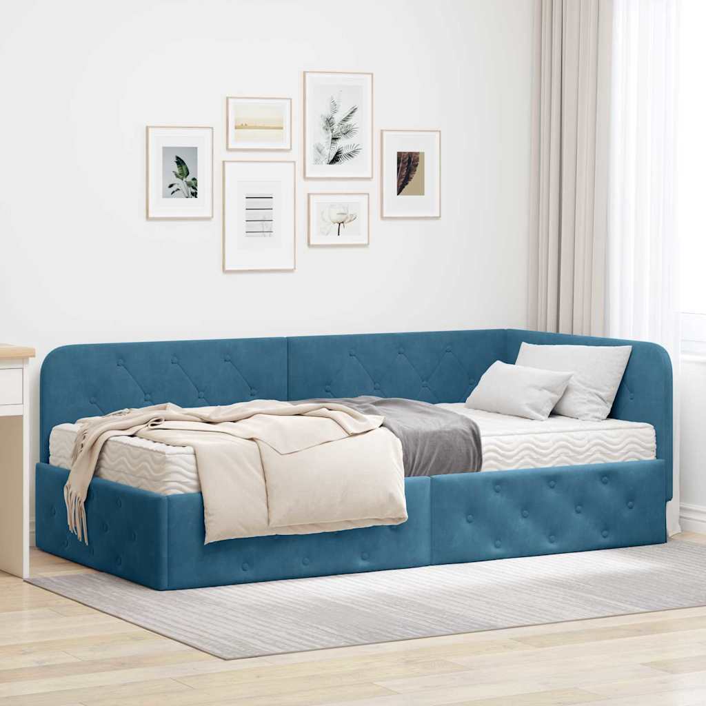 Estrutura de cama de canto azul 80 x 200 cm Veludo