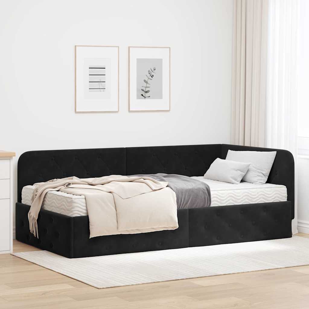 Estrutura de cama de canto Preto 90 x 190 cm Veludo
