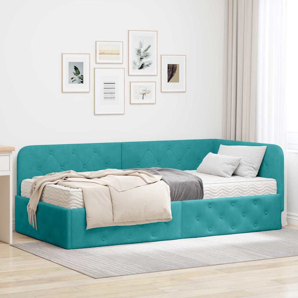 Estrutura de cama de canto Tuquesa 90 x 190 cm Veludo