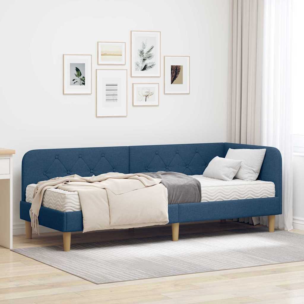 Estructura de cama en esquina Azul 100 x 200 cm tela