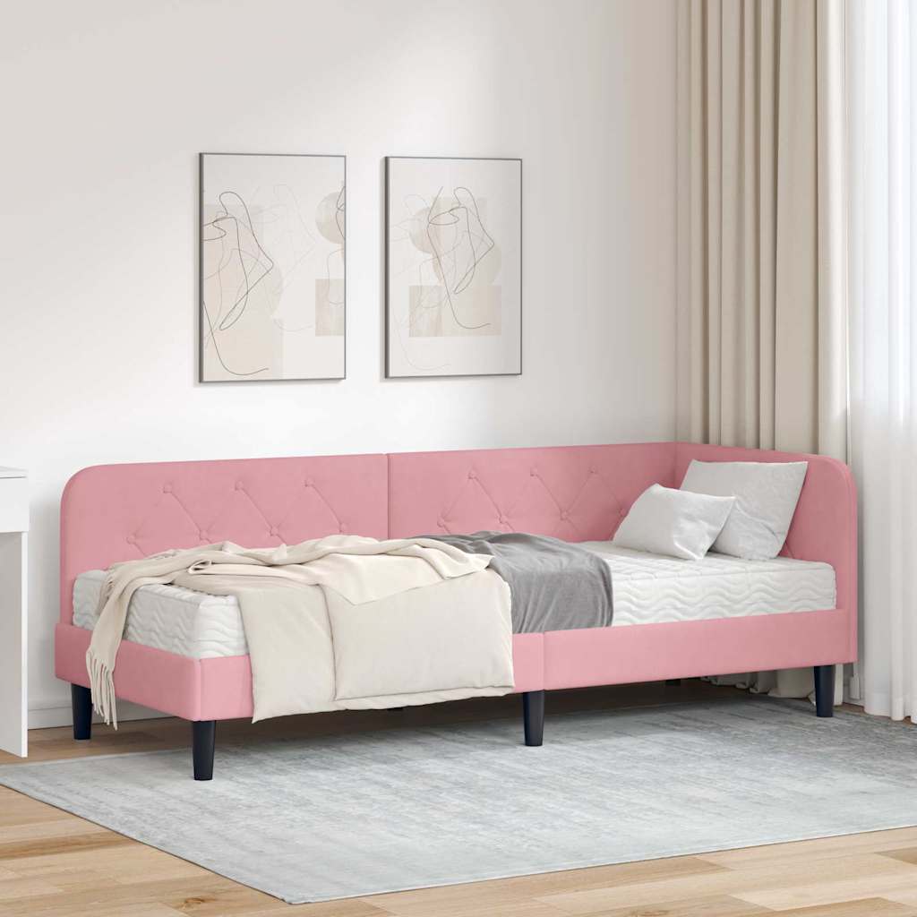 Estrutura de Cama de Canto Amarela 100 x 200 cm Veludo