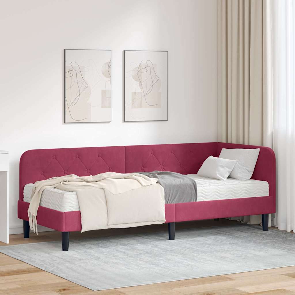 Estrutura de Cama de Canto Amarela 100 x 200 cm Veludo