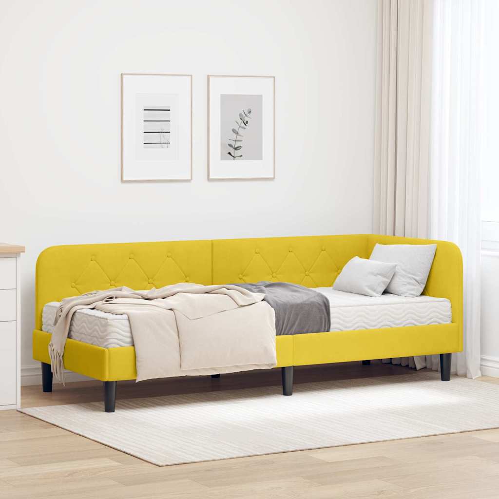 Estrutura de Cama de Canto Amarela 100 x 200 cm Veludo