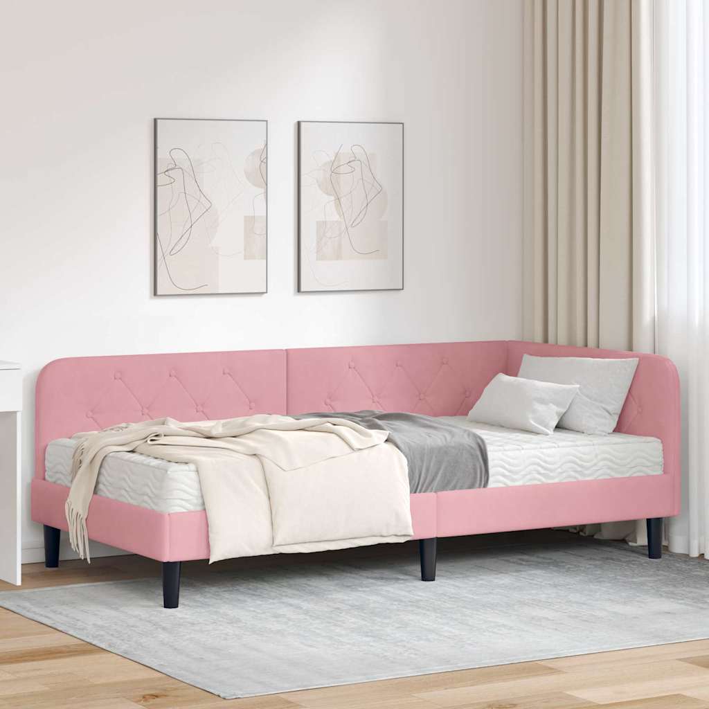 Estrutura de Cama de Canto Amarela 100 x 200 cm Veludo