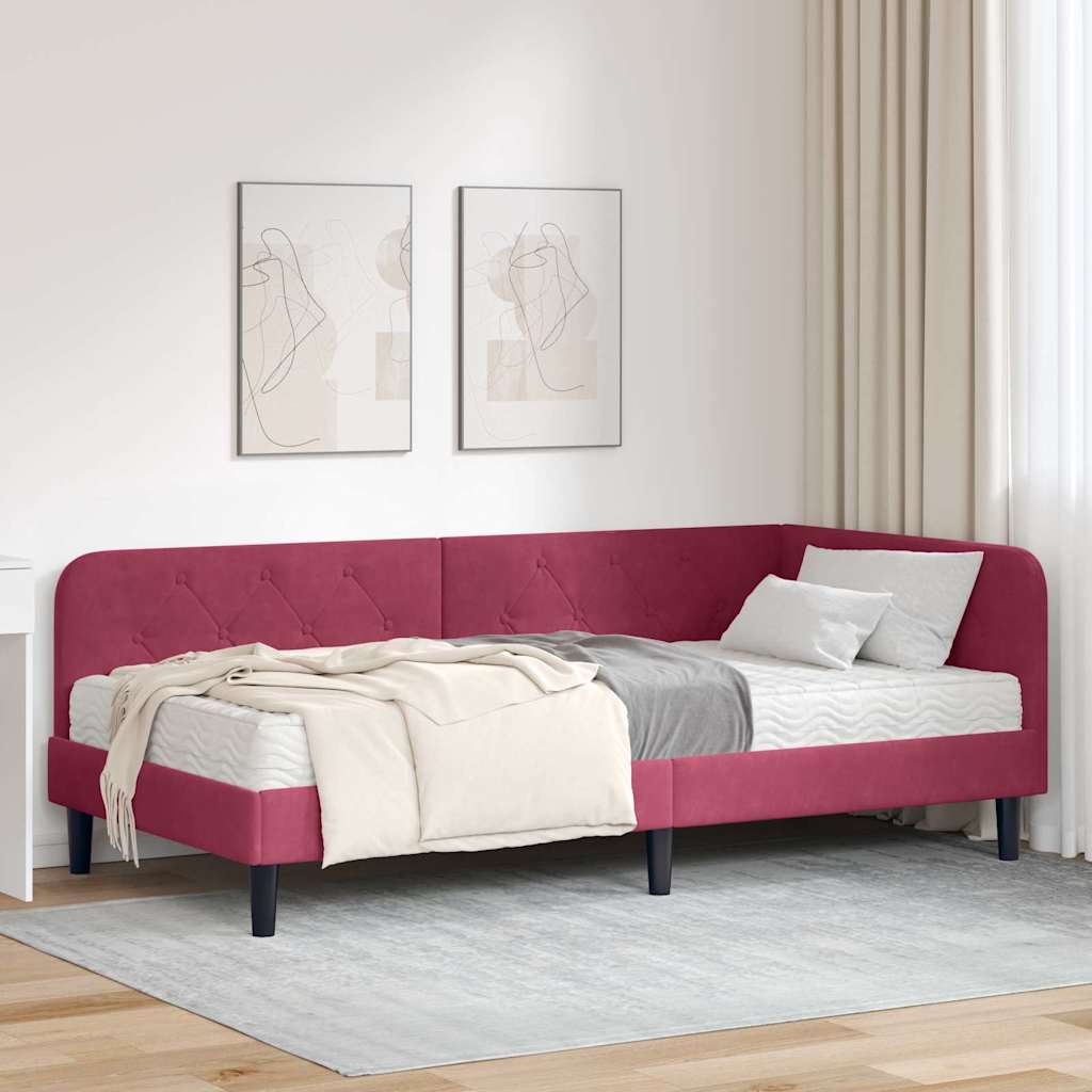 Estrutura de Cama de Canto Amarela 100 x 200 cm Veludo
