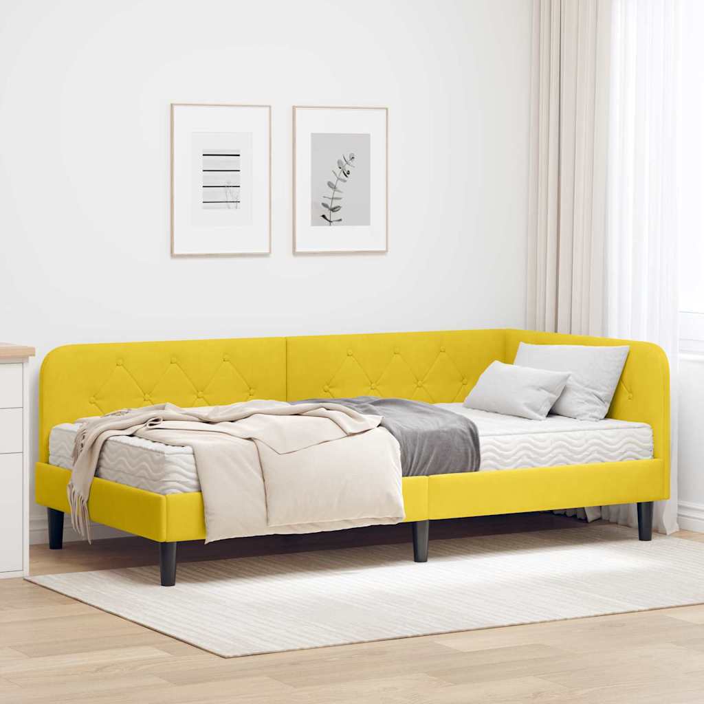 Estrutura de Cama de Canto Amarela 100 x 200 cm Veludo