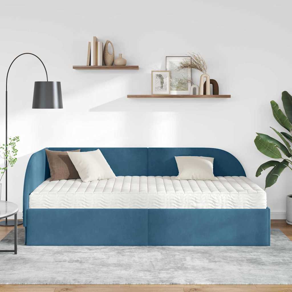 Estructura de Cama Esquina con Colchón 2 pcs Azul Terciopelo