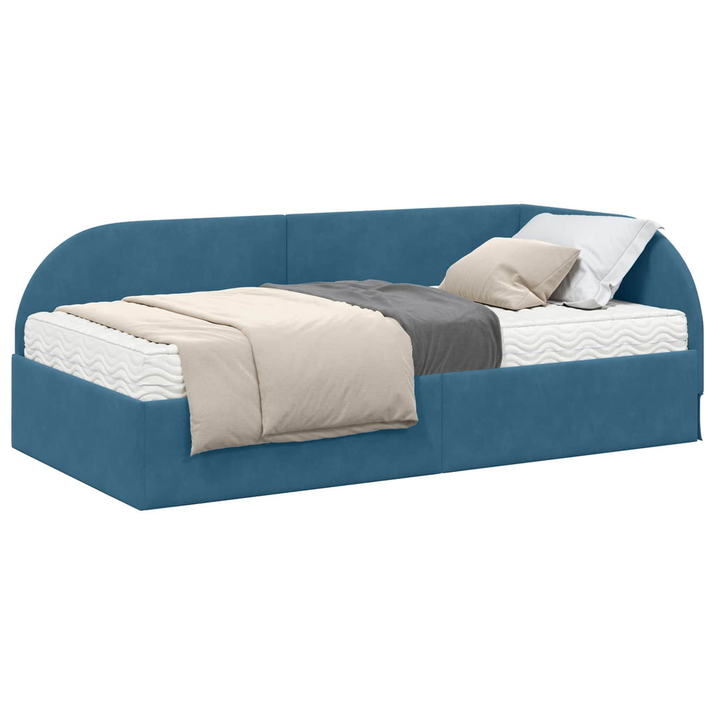 Estructura de Cama Esquina con Colchón 2 pcs Azul Terciopelo