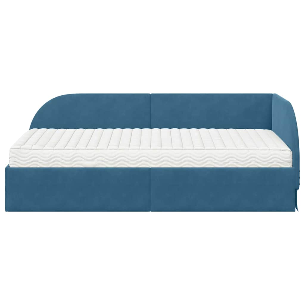 Estructura de Cama Esquina con Colchón 2 pcs Azul Terciopelo