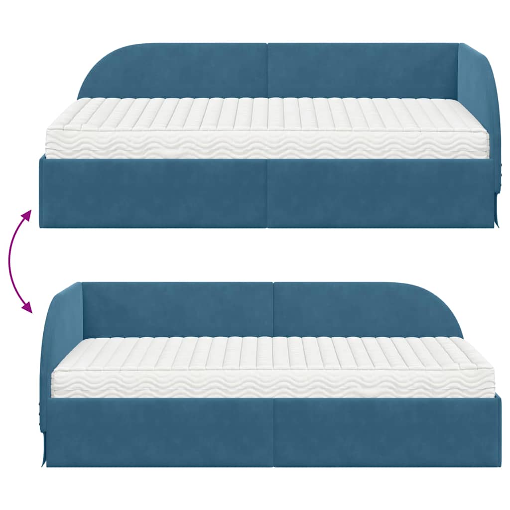Estructura de Cama Esquina con Colchón 2 pcs Azul Terciopelo