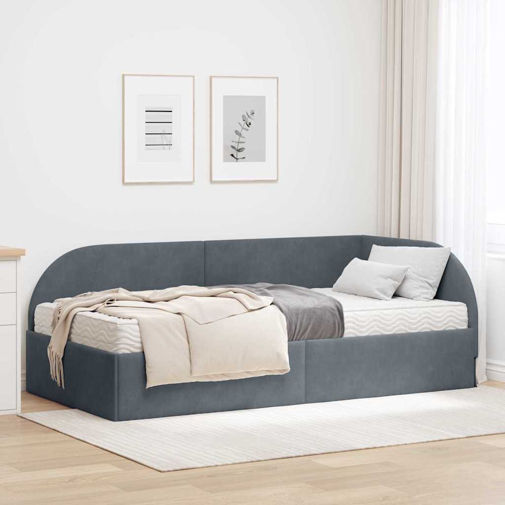 Corner Bed Frame with Mattress 2 pcs Blue Velvet