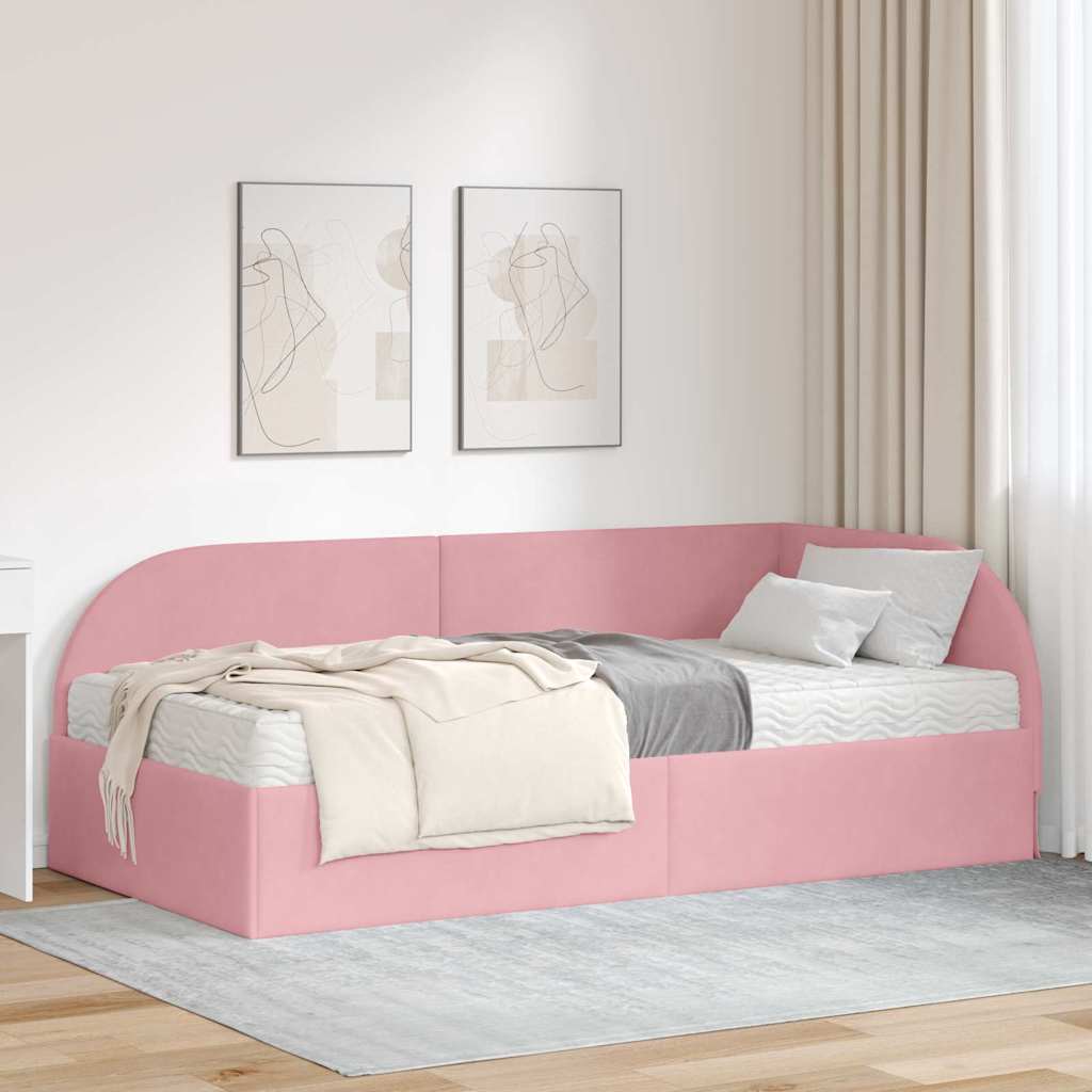 Corner Bed Frame with Mattress 2 pcs Blue Velvet