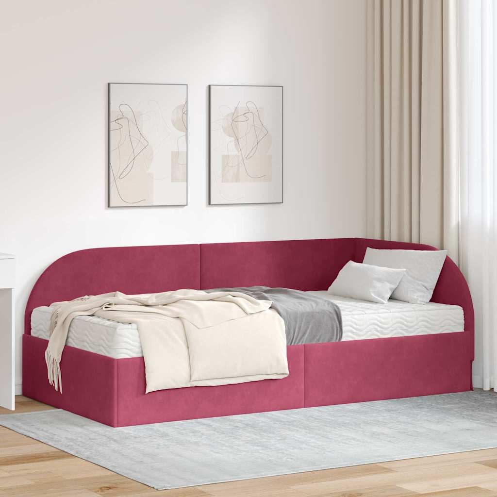 Corner Bed Frame with Mattress 2 pcs Blue Velvet
