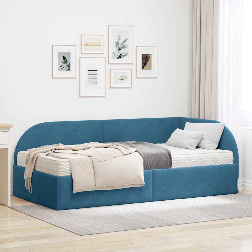 Corner Bed Frame with Mattress 2 pcs Blue Velvet
