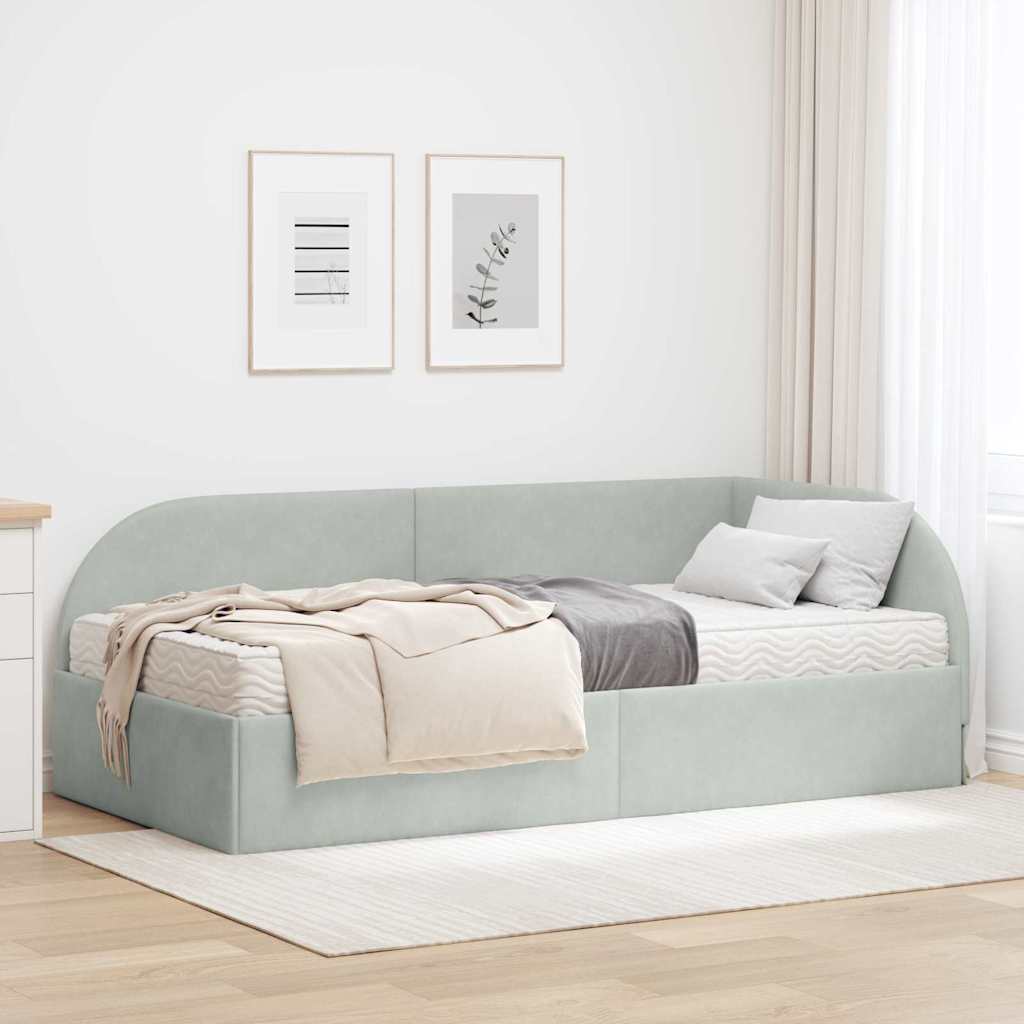 Corner Bed Frame with Mattress 2 pcs Blue Velvet