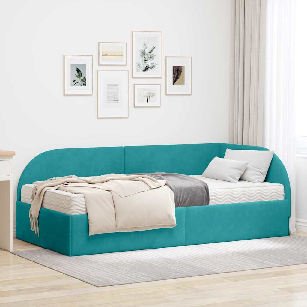 Corner Bed Frame with Mattress 2 pcs Blue Velvet