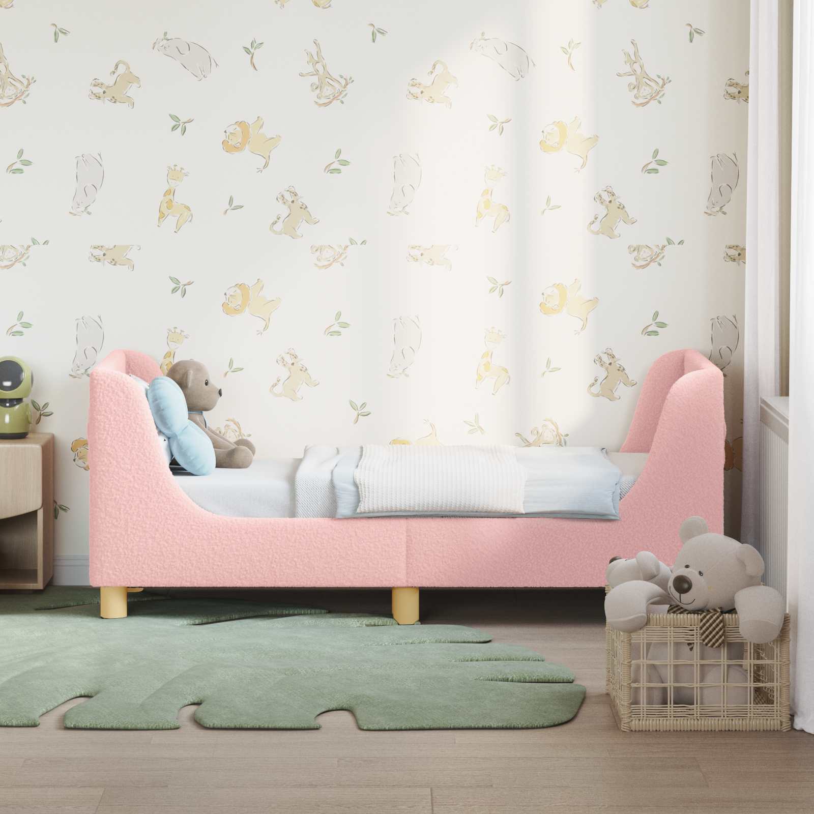 Kids Bed Cream 80 x 200 cm Bouclé Headboard