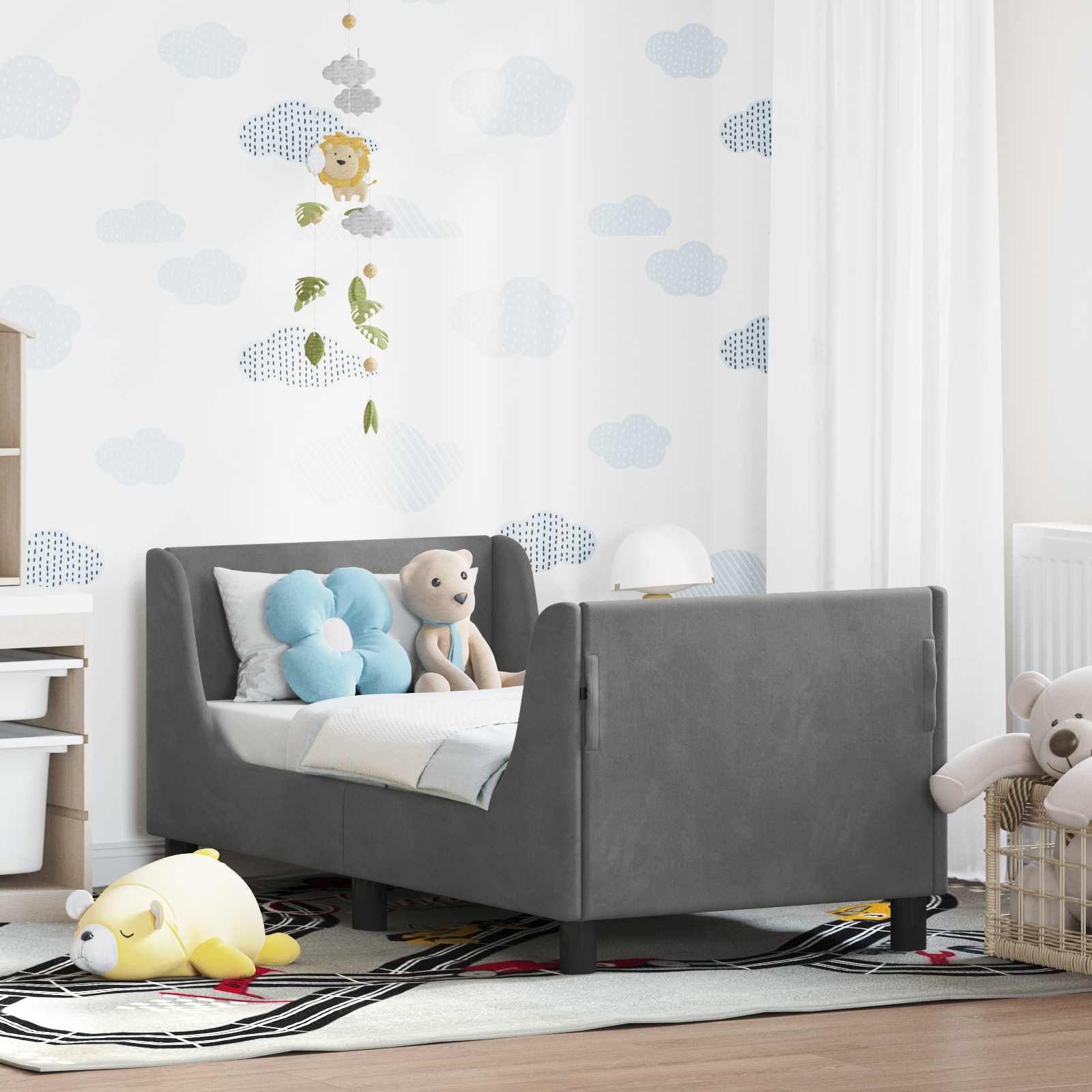 Estructura de cama para niños pequeños con cabecera Gris oscuro