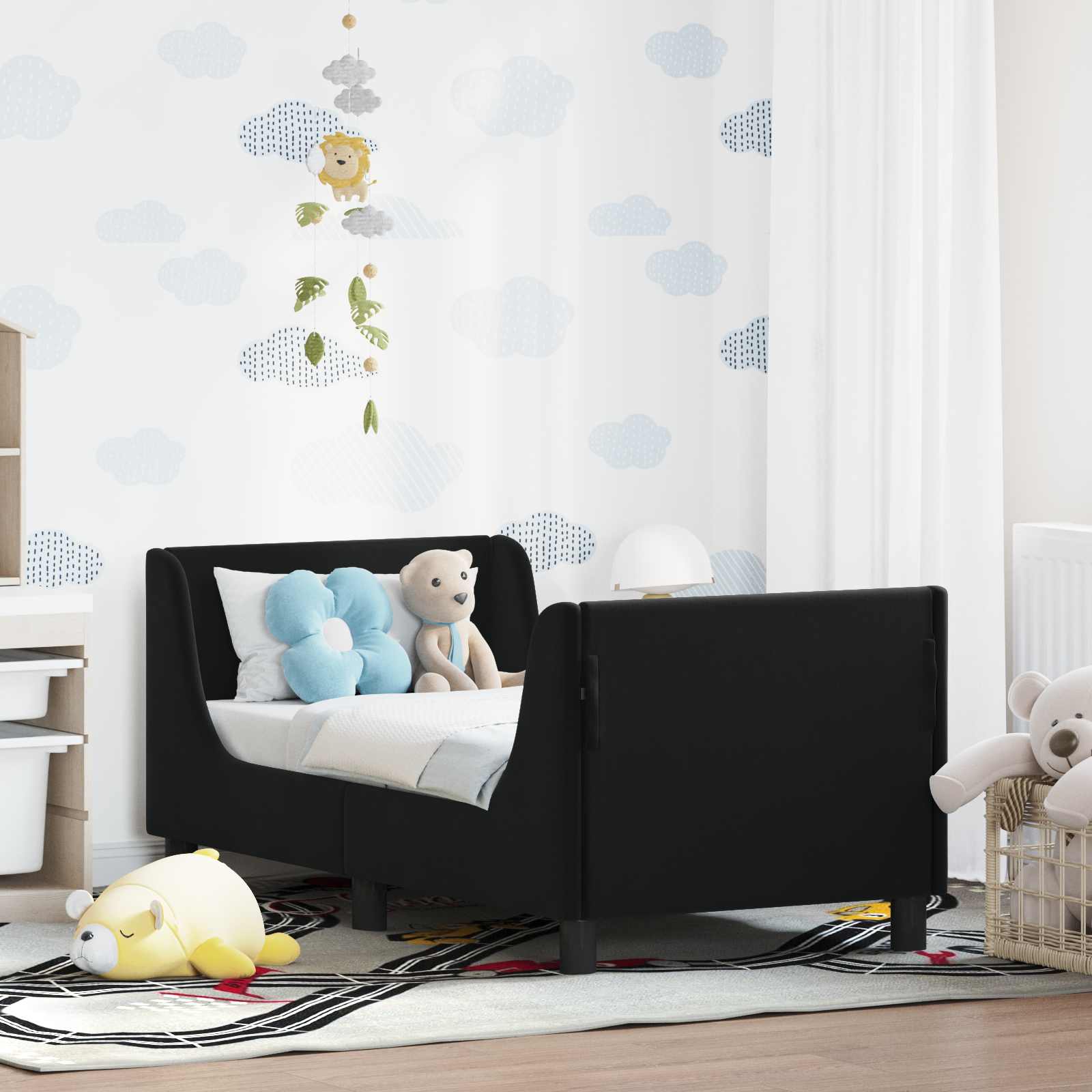 Estructura de cama para niños pequeños con cabecera Negro