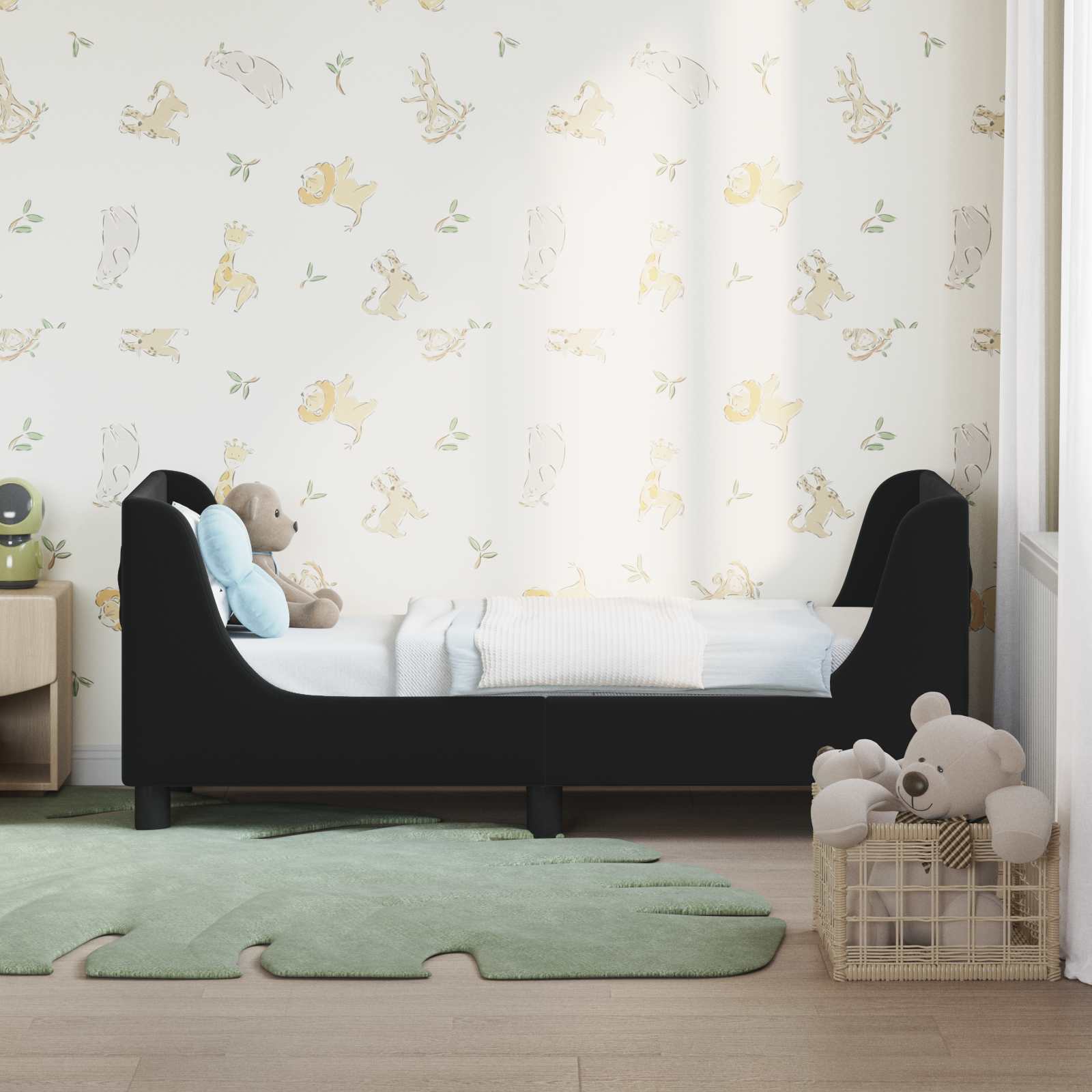 Estructura de cama para niños pequeños con cabecera Negro