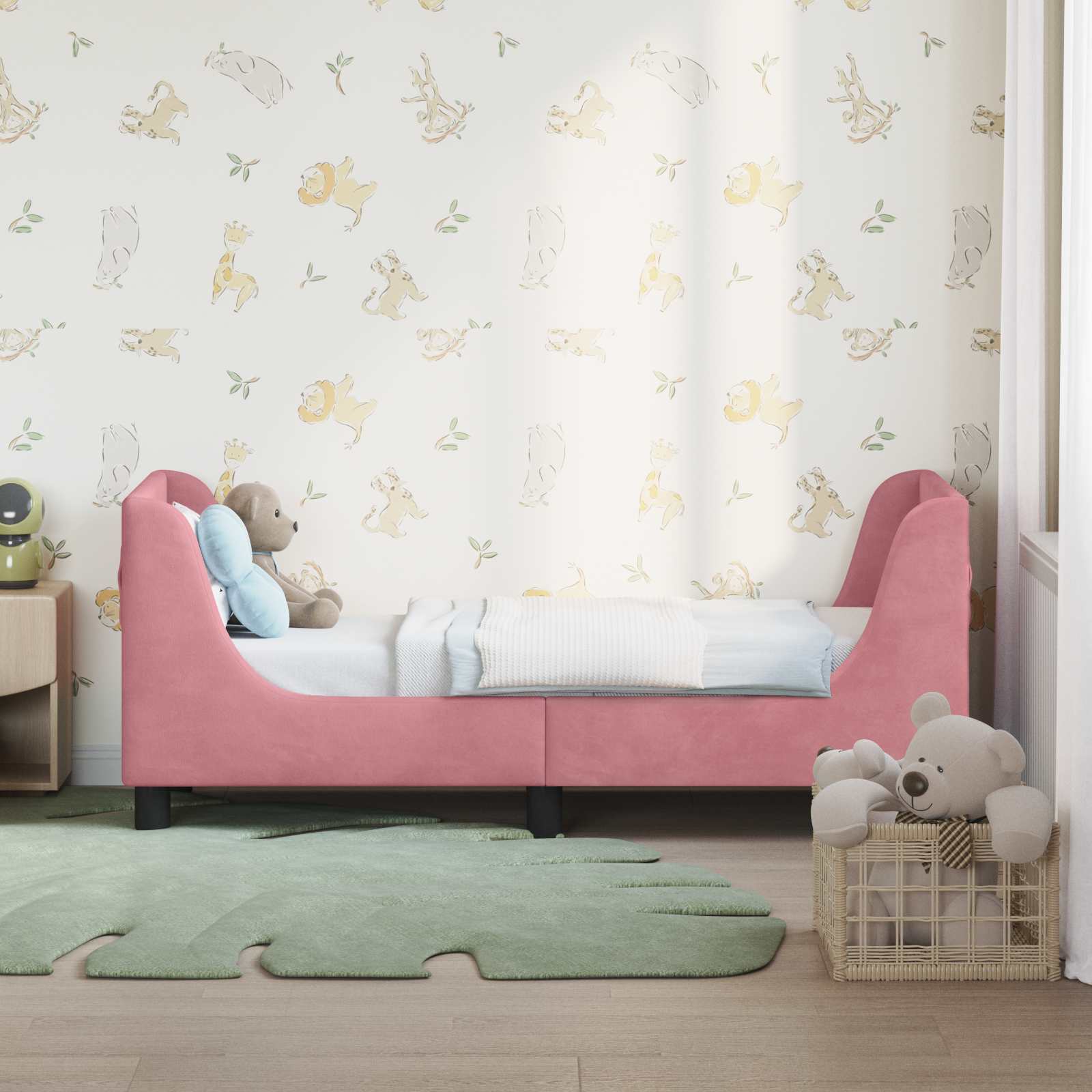 Estructura de cama para niños pequeños con cabecera Rosa
