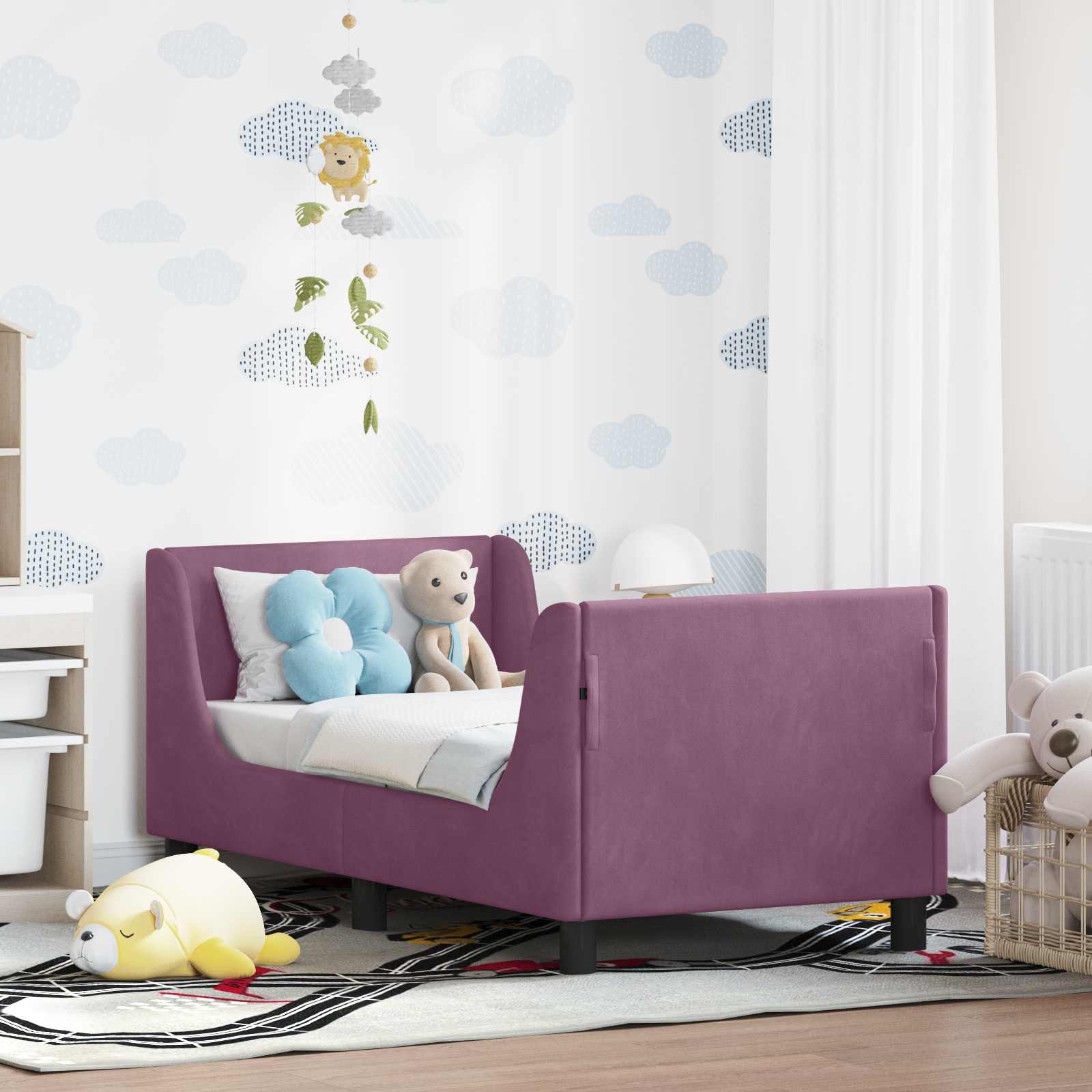 Estructura de cama para niños pequeños con cabecera Morado