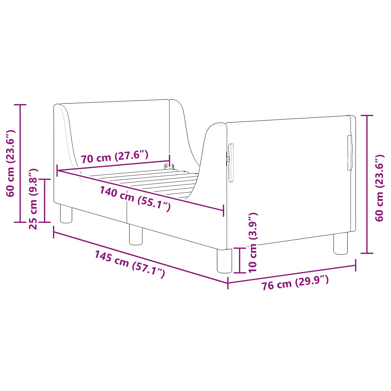 Estructura de cama para niños pequeños con cabecera Morado