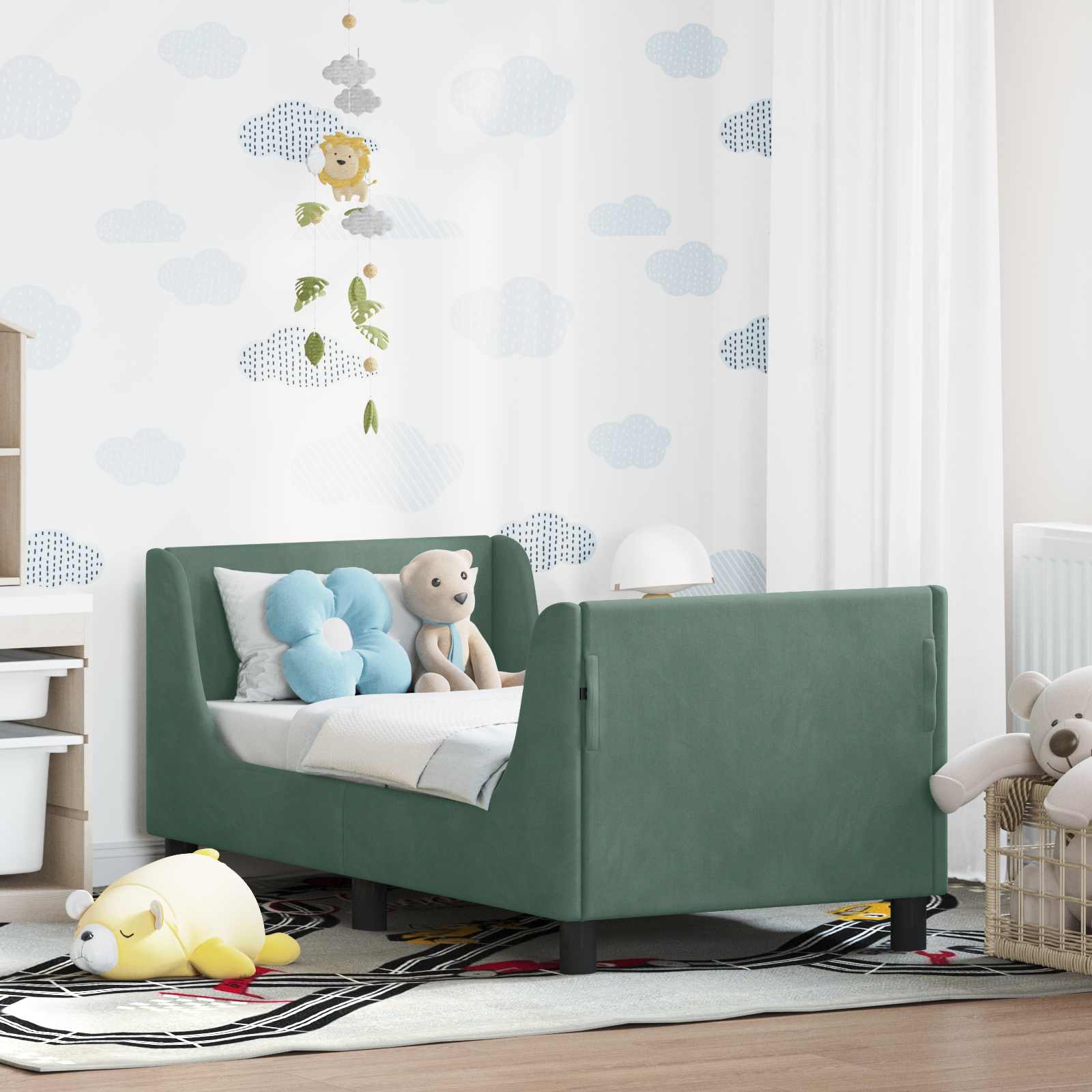 Estructura de cama para niños pequeños con cabecera Verde Mar