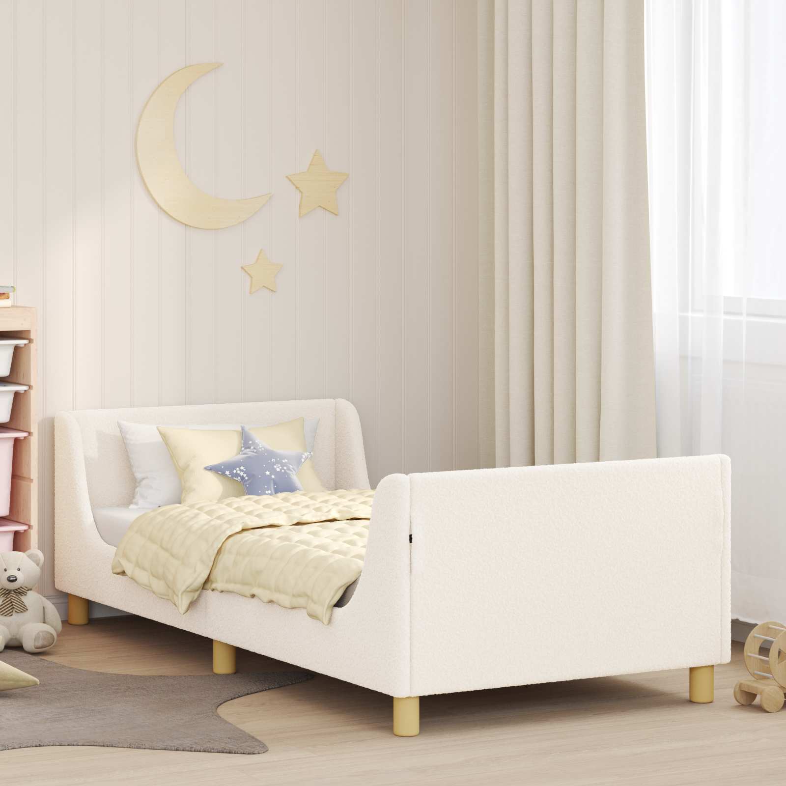 Cama para niños con cabecero Crema 80 x 200 cm Bouclé