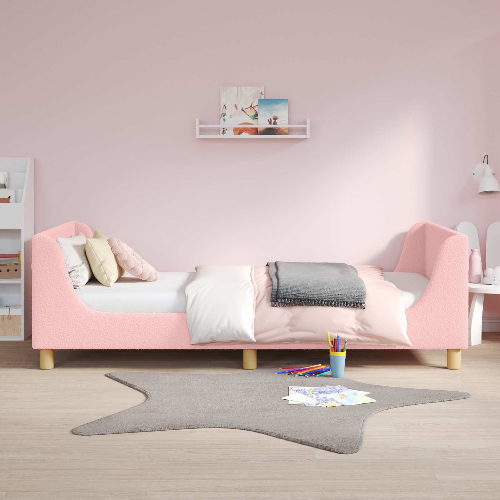 Kids Bed Cream 80 x 200 cm Bouclé Headboard