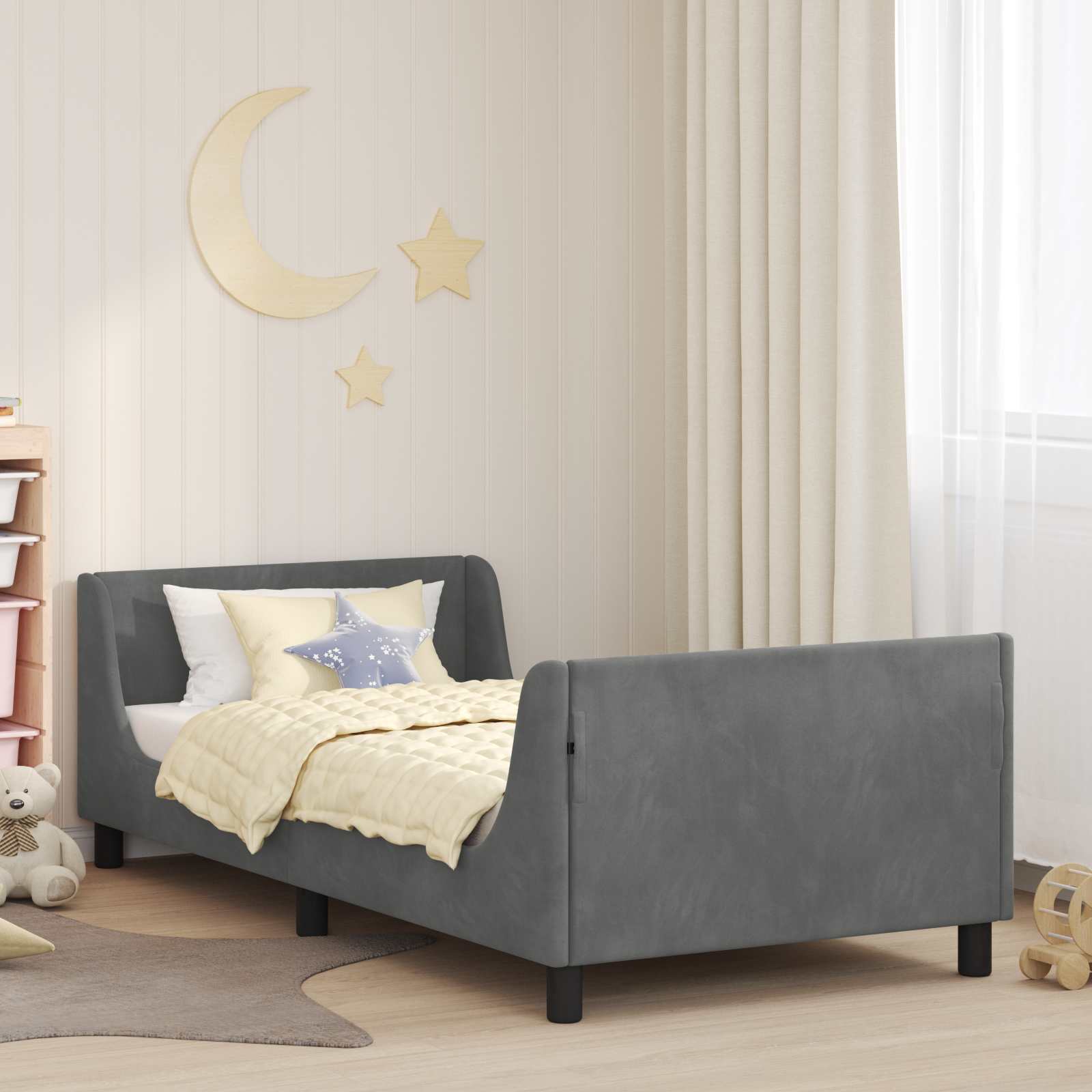 Cama para niños con cabecero Gris oscuro 90 x 200 cm Terciopelo
