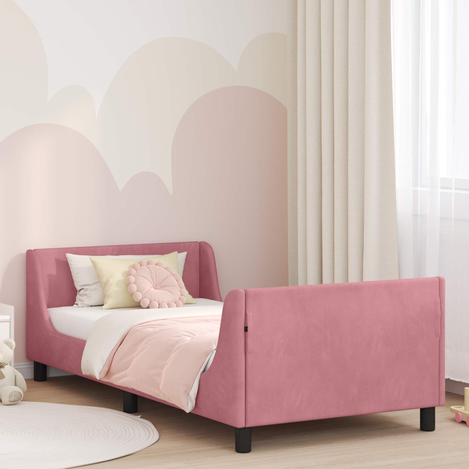 Cama para niños con cabecero Rosa 90 x 200 cm Terciopelo
