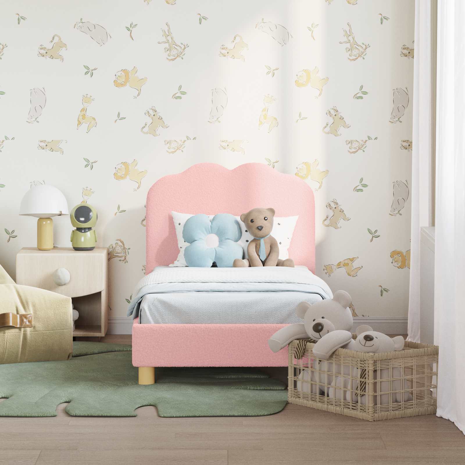 Children's Bed with Headboard Cream 80 x 200 cm Bouclé