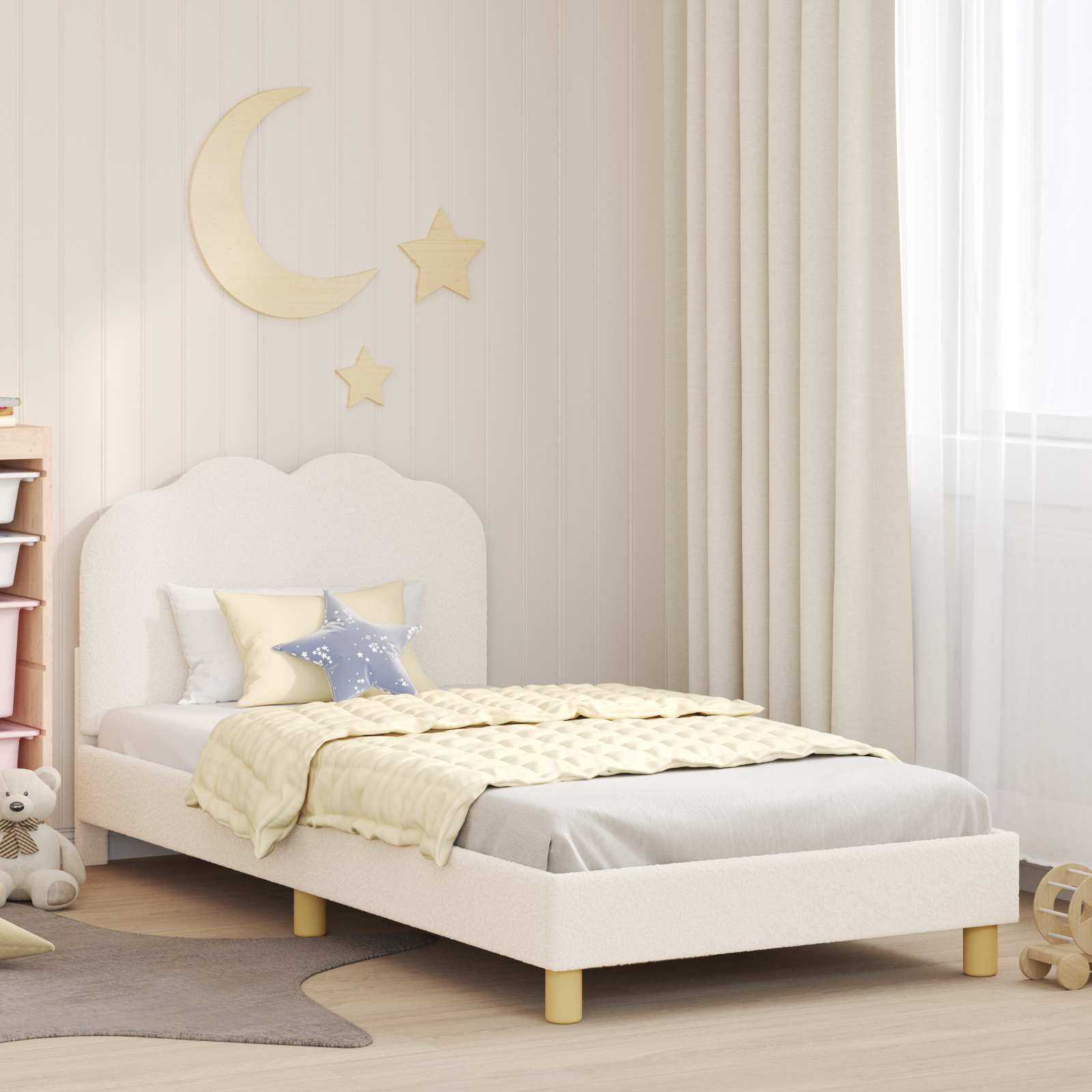 Children's Bed with Headboard Cream 80 x 200 cm Bouclé