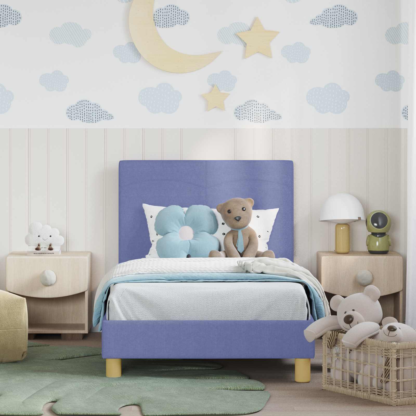 Cama para niños con cabecero Azul jeans 80 x 160 cm tela
