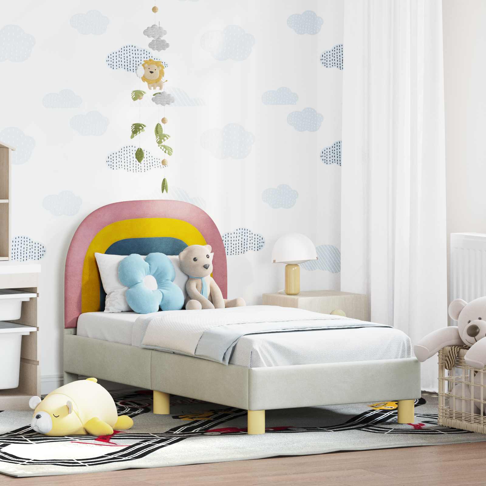 Children's Bed with Headboard Cream 80 x 160 cm Velvet