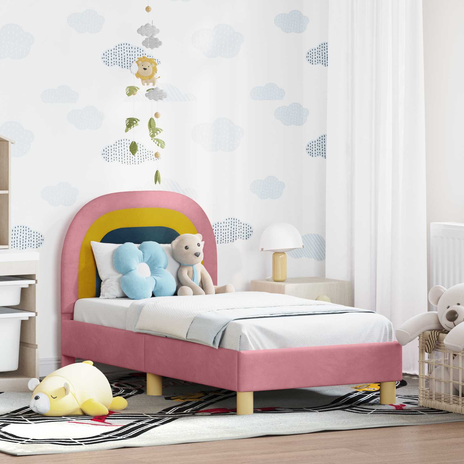 Children's Bed with Headboard Cream 80 x 160 cm Velvet