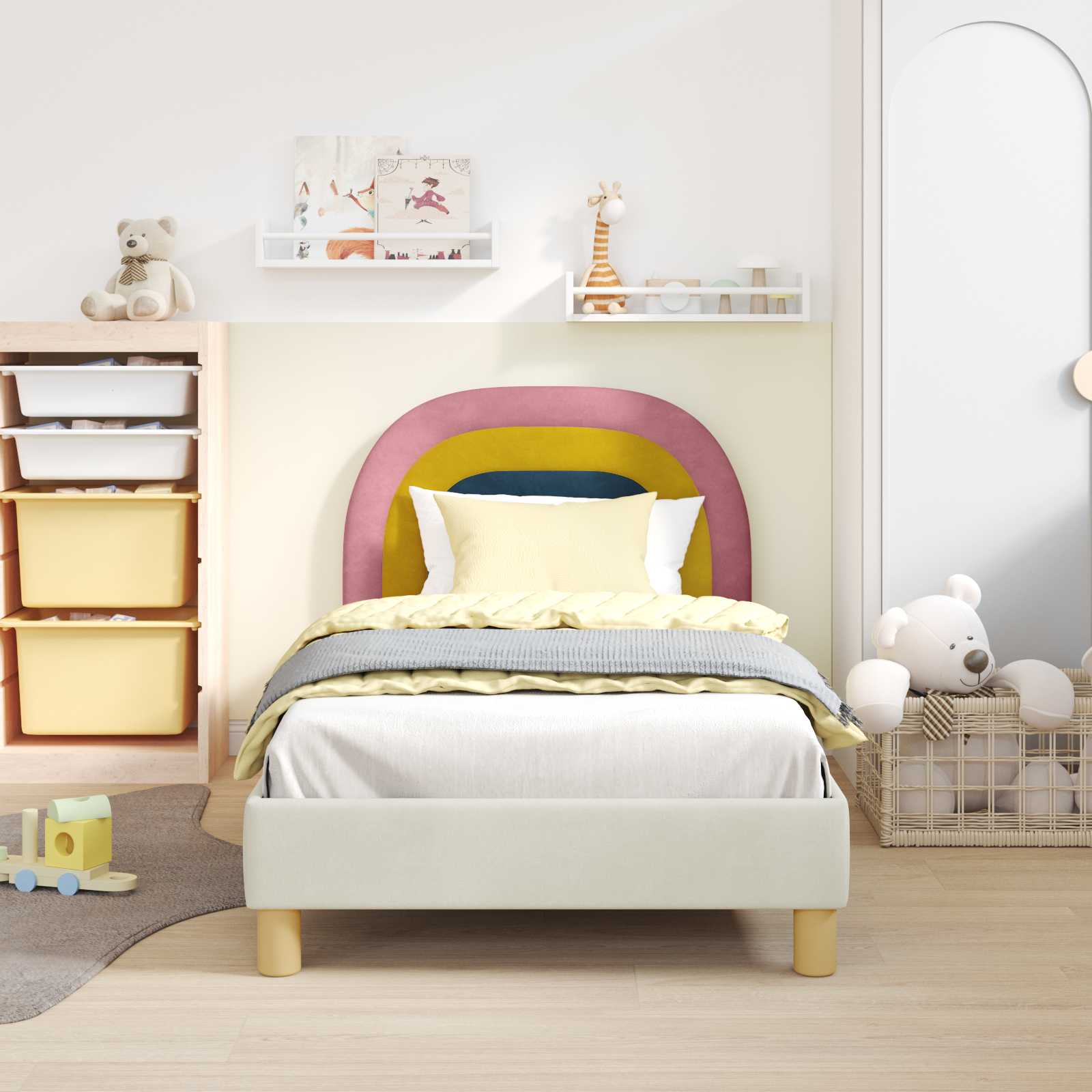 Cama para niños con cabecero Crema 80 x 160 cm Terciopelo