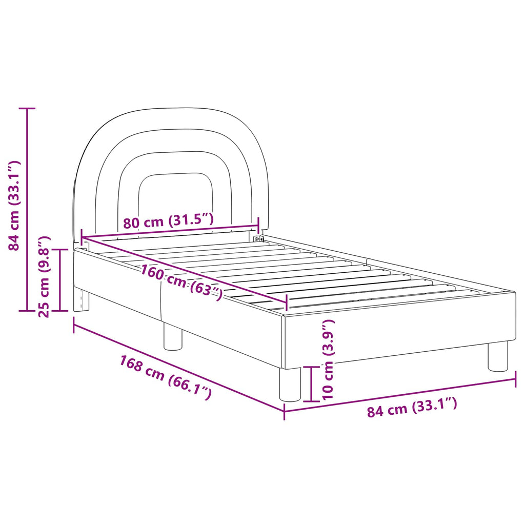 Cama para niños con cabecero Crema 80 x 160 cm Terciopelo